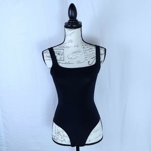 Bodysuit Thong Tank Top Square Neck Black Medium